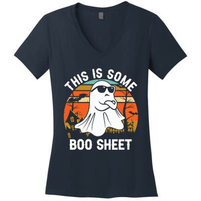 Vintage Halloween Boo Ghost Costume This Is Some Boo Sheet Women's V-Neck T-Shirt