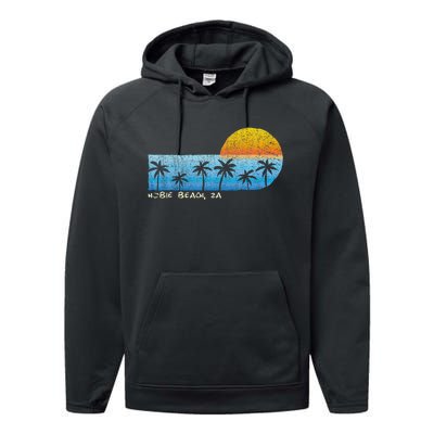 Vintage Hobie Beach Za Palm Trees & Sunset Beach Performance Fleece Hoodie