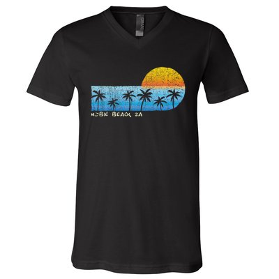 Vintage Hobie Beach Za Palm Trees & Sunset Beach V-Neck T-Shirt