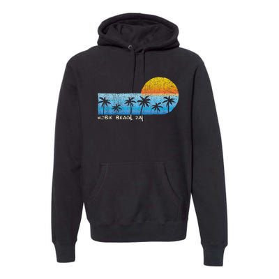 Vintage Hobie Beach Za Palm Trees & Sunset Beach Premium Hoodie