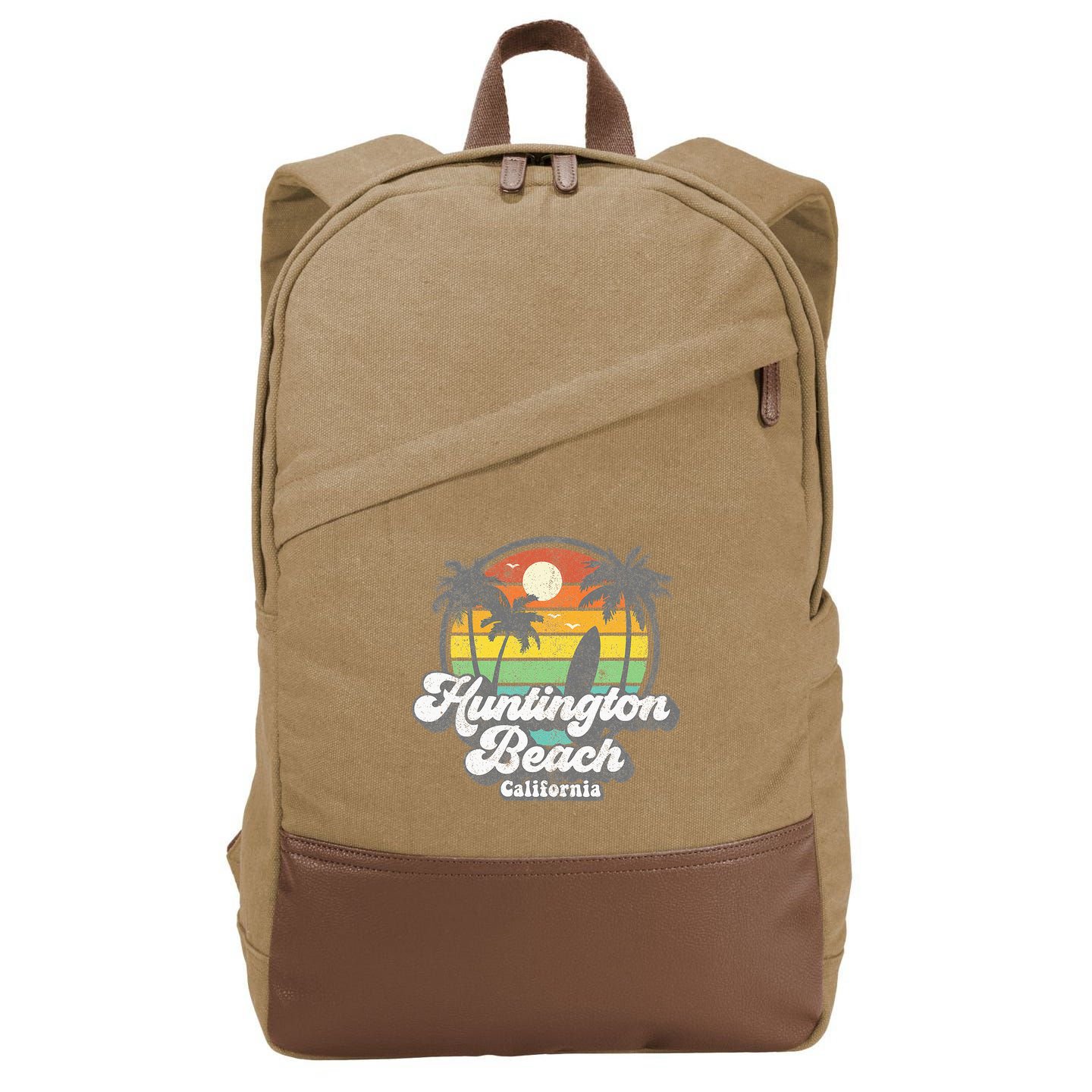 Vintage Huntington Beach California Surfing Cotton Canvas Backpack