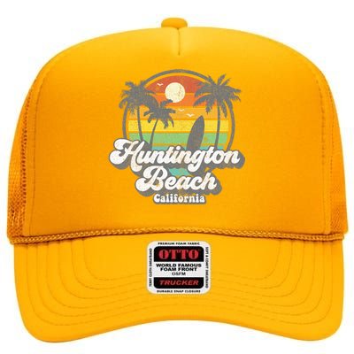 Vintage Huntington Beach California Surfing High Crown Mesh Back Trucker Hat