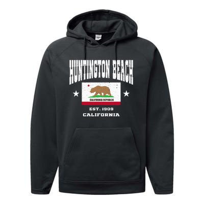 Vintage Huntington Beach California Ca Performance Fleece Hoodie