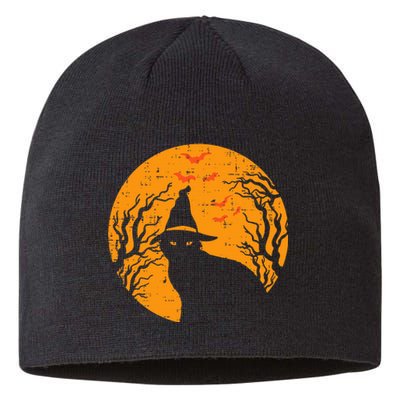 Vintage Halloween Black Cat Witch Moon Sustainable Beanie