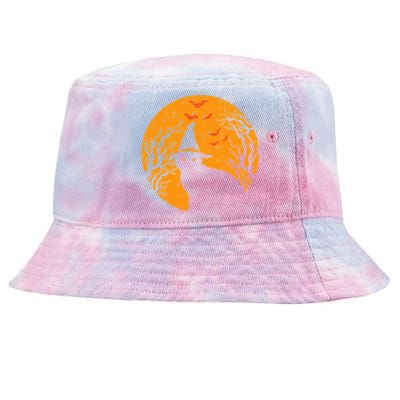 Vintage Halloween Black Cat Witch Moon Tie-Dyed Bucket Hat