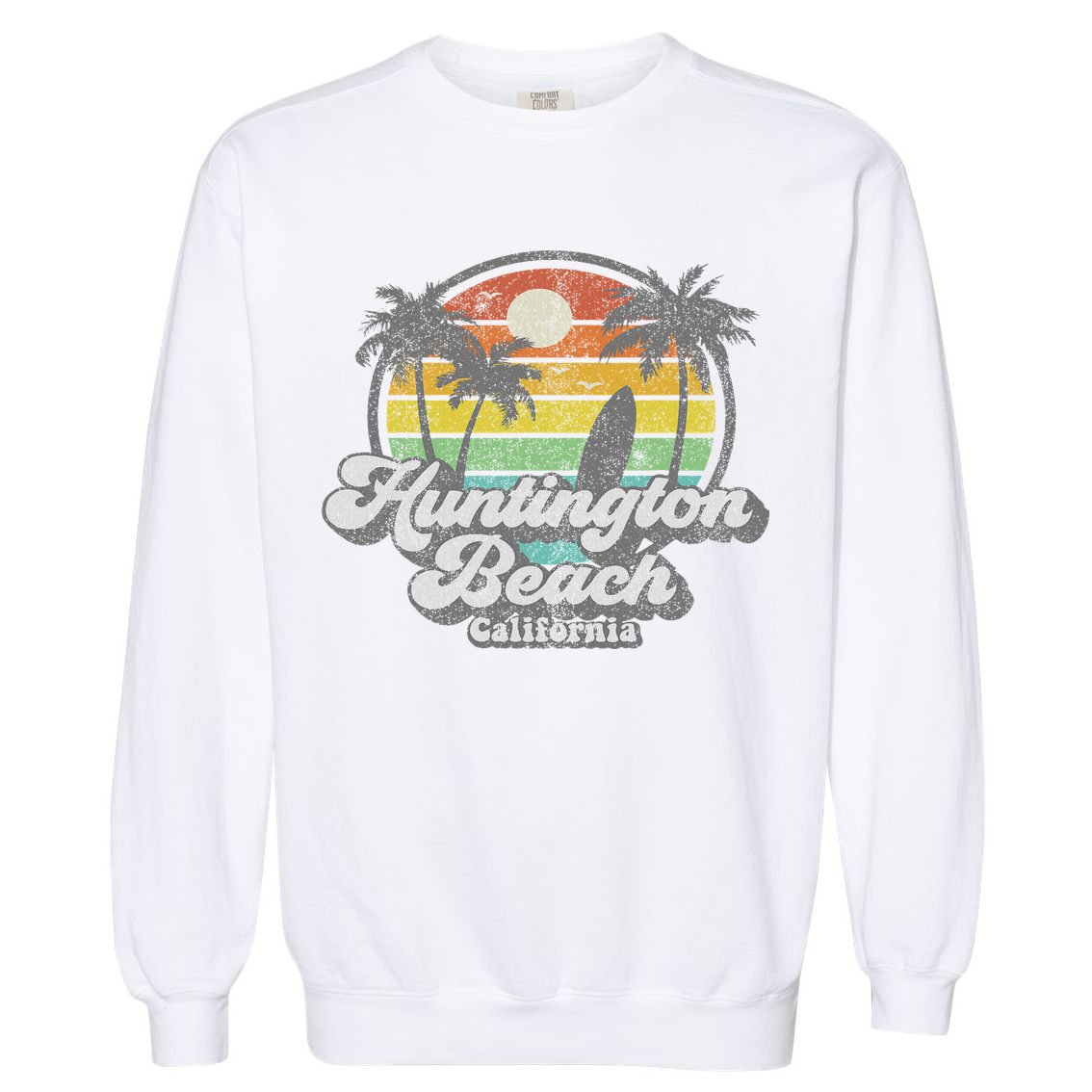 Vintage Huntington Beach California Surfing Retro Surf Gift Garment-Dyed Sweatshirt