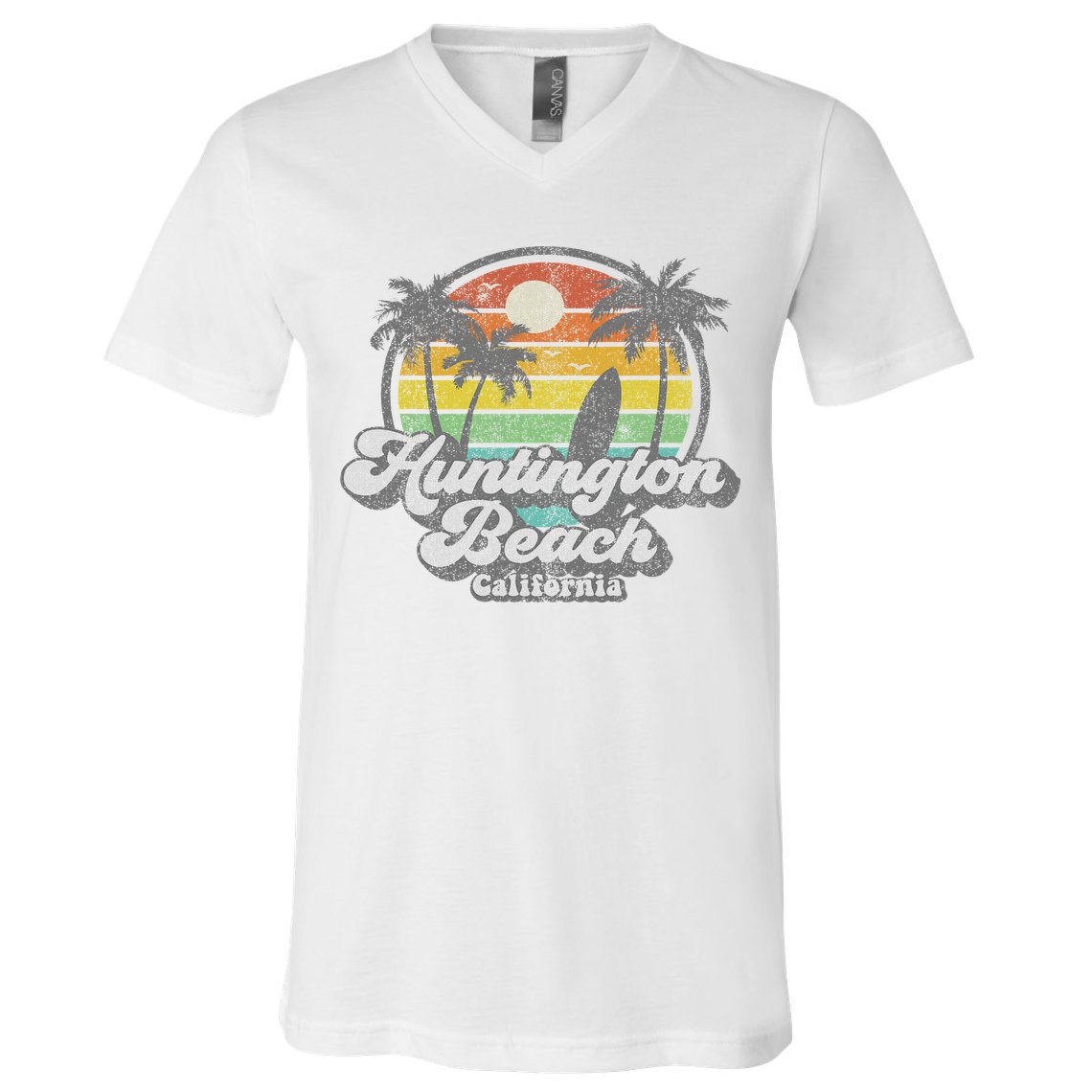 Vintage Huntington Beach California Surfing Retro Surf Gift V-Neck T-Shirt