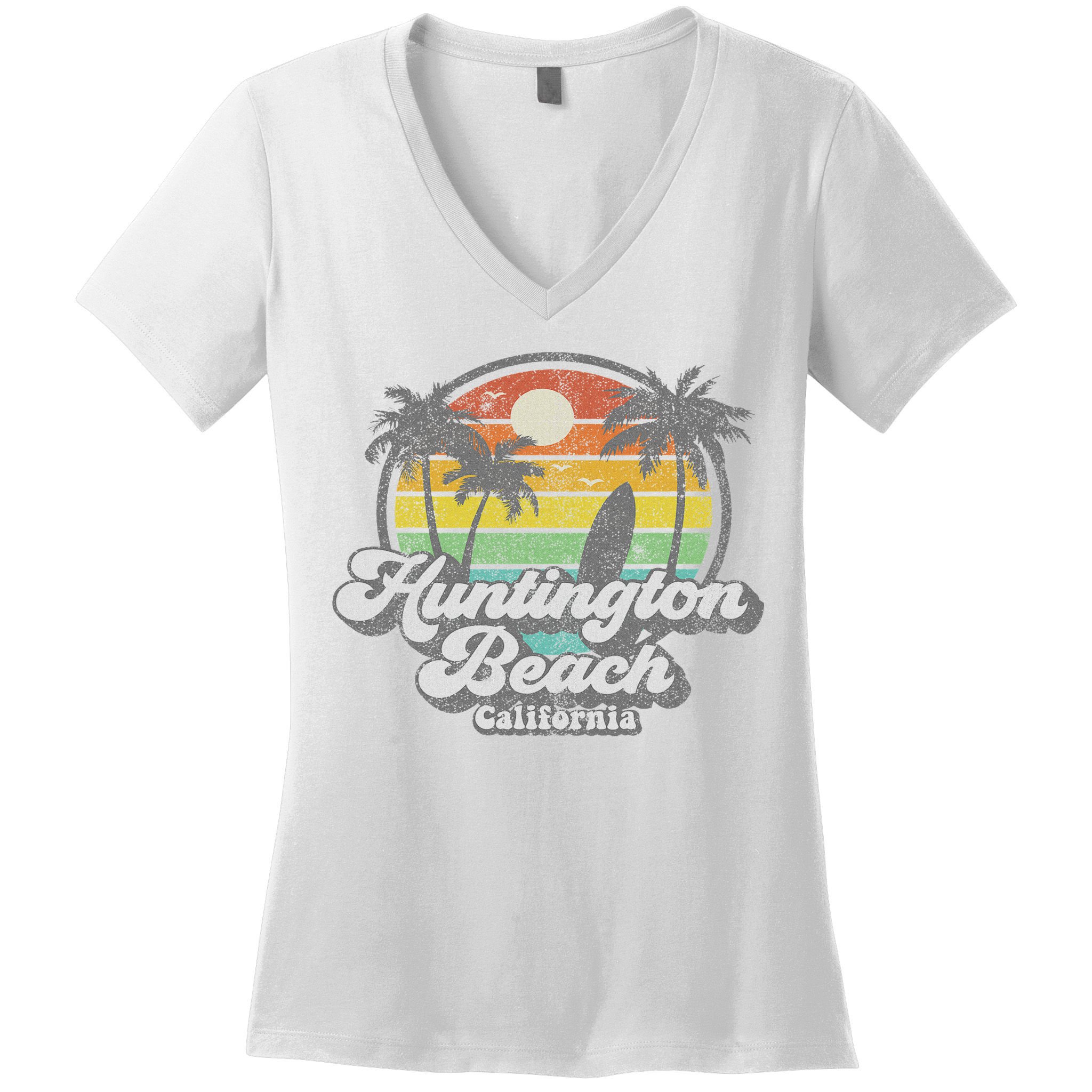 Vintage Huntington Beach California Surfing Retro Surf Gift Women's V-Neck T-Shirt