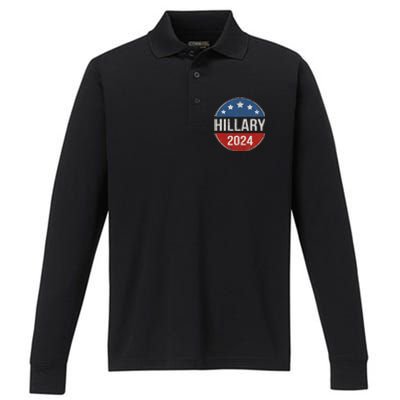 Vintage Hillary Clinton 2024 For President Election Campaign Performance Long Sleeve Polo