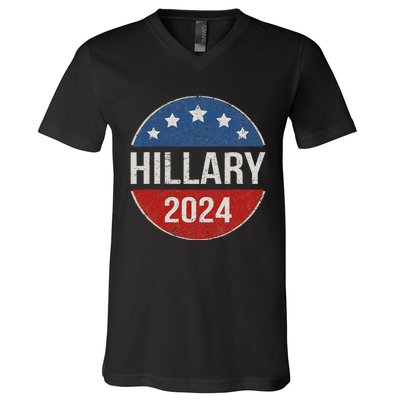 Vintage Hillary Clinton 2024 For President Election Campaign V-Neck T-Shirt