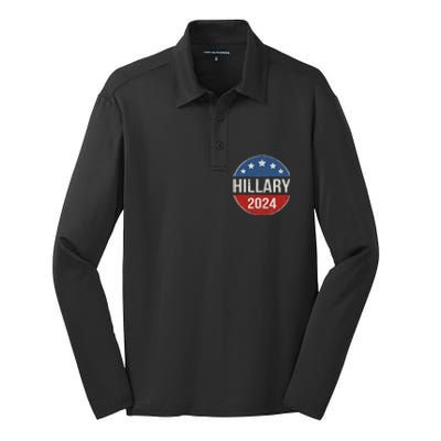 Vintage Hillary Clinton 2024 For President Election Campaign Silk Touch Performance Long Sleeve Polo