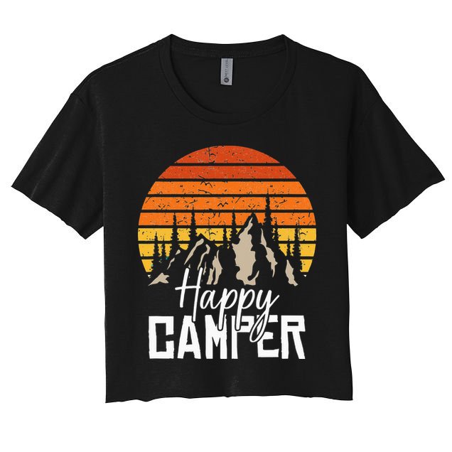 Vintage Happy Camper Tent Natural Mountain Tents Crop Top