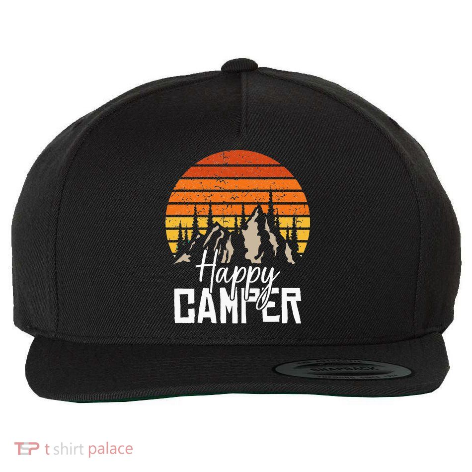 Vintage Happy Camper Tent Natural Mountain Tents Wool Snapback Cap