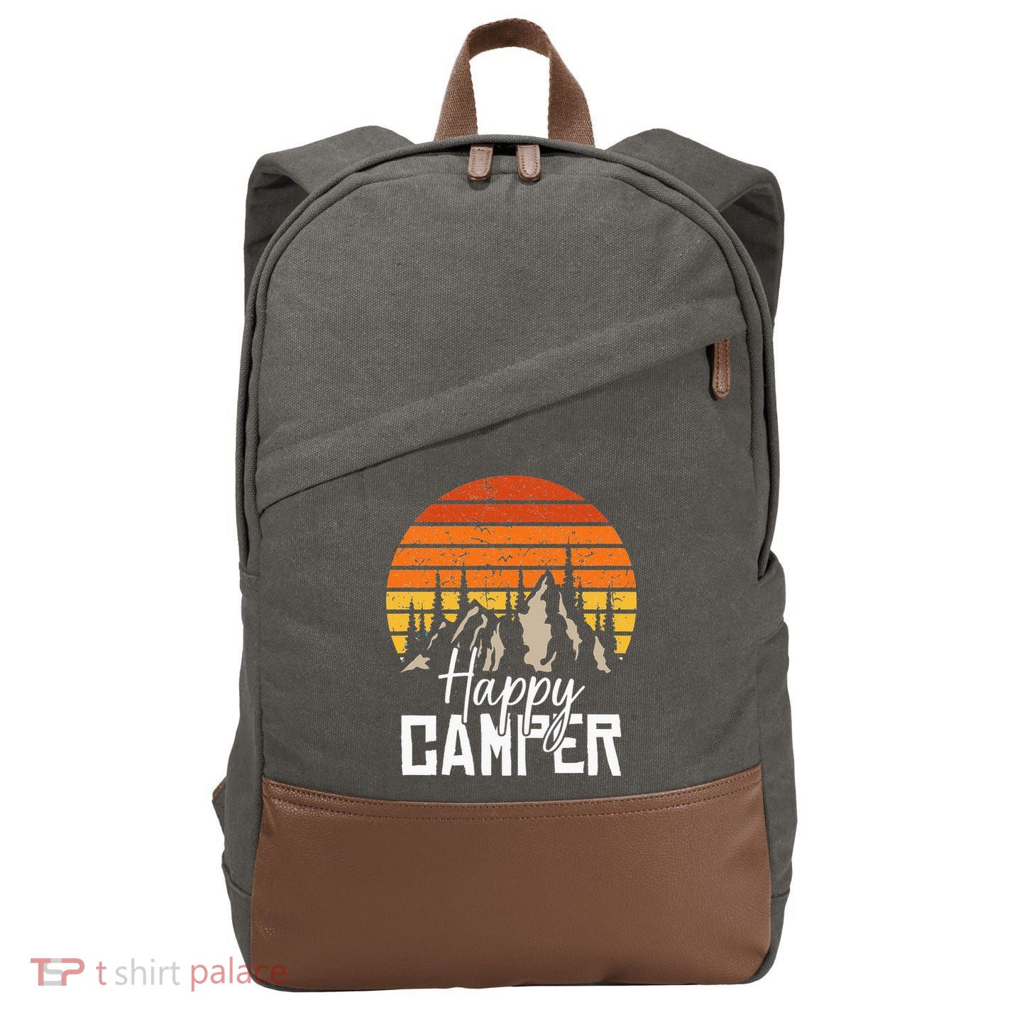 Vintage Happy Camper Tent Natural Mountain Tents Cotton Canvas Backpack