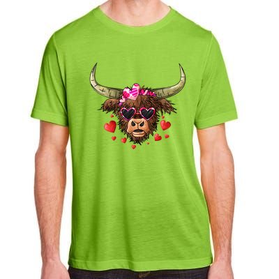 Valentines Highland Cow With Hearts Bandana And Glasses Gift Adult ChromaSoft Performance T-Shirt