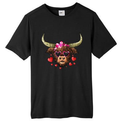 Valentines Highland Cow With Hearts Bandana And Glasses Gift Tall Fusion ChromaSoft Performance T-Shirt