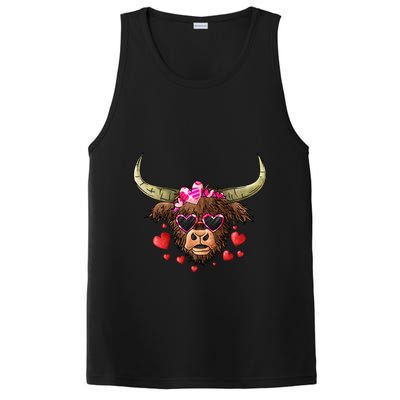 Valentines Highland Cow With Hearts Bandana And Glasses Gift PosiCharge Competitor Tank