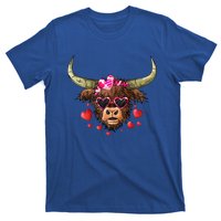 Valentines Highland Cow With Hearts Bandana And Glasses Gift T-Shirt