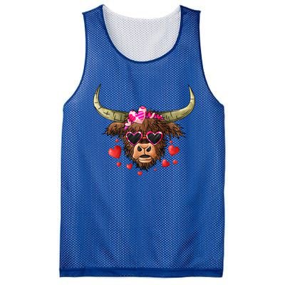 Valentines Highland Cow With Hearts Bandana And Glasses Gift Mesh Reversible Basketball Jersey Tank