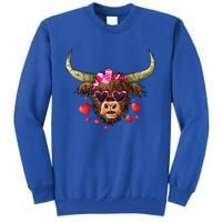 Valentines Highland Cow With Hearts Bandana And Glasses Gift Tall Sweatshirt