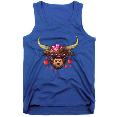 Valentines Highland Cow With Hearts Bandana And Glasses Gift Tank Top