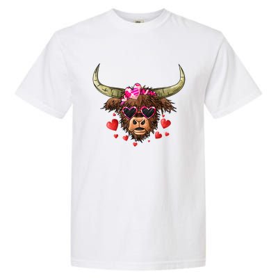 Valentines Highland Cow With Hearts Bandana And Glasses Gift Garment-Dyed Heavyweight T-Shirt