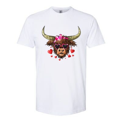 Valentines Highland Cow With Hearts Bandana And Glasses Gift Softstyle CVC T-Shirt