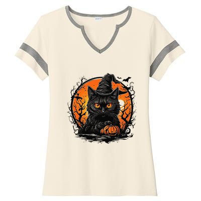 Vintage Halloween Cat Costume Ladies Halftime Notch Neck Tee