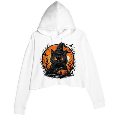 Vintage Halloween Cat Costume Crop Fleece Hoodie