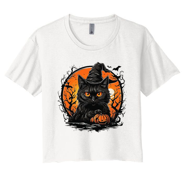 Vintage Halloween Cat Costume Women's Crop Top Tee