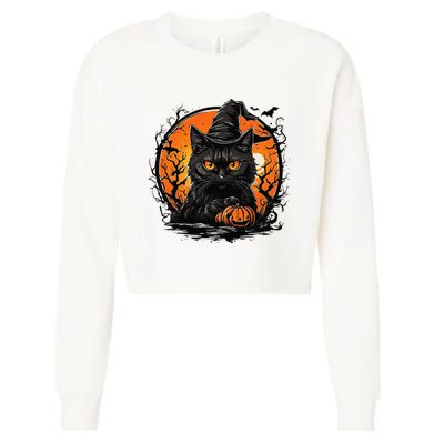 Vintage Halloween Cat Costume Cropped Pullover Crew