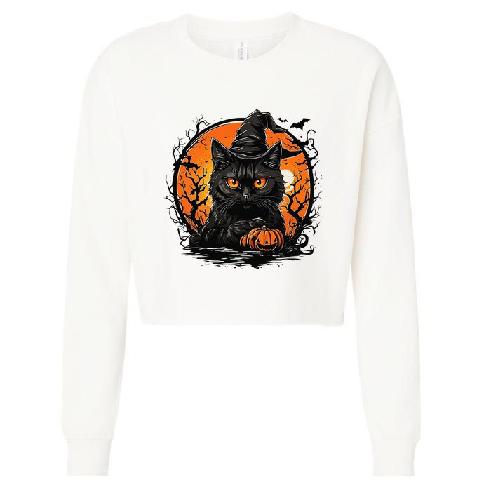 Vintage Halloween Cat Costume Cropped Pullover Crew