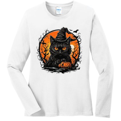 Vintage Halloween Cat Costume Ladies Long Sleeve Shirt