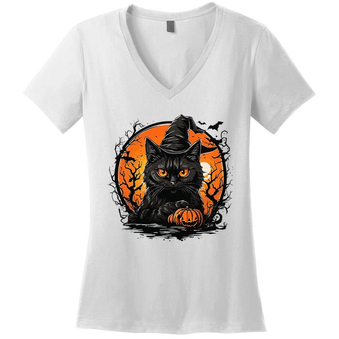 Vintage Halloween Cat Costume Women's V-Neck T-Shirt