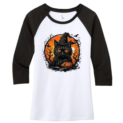 Vintage Halloween Cat Costume Women's Tri-Blend 3/4-Sleeve Raglan Shirt