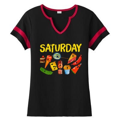 Very Hungry Caterpillar Saturday Fruits Birthday Teacher Ladies Halftime Notch Neck Tee