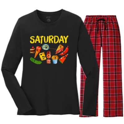 Very Hungry Caterpillar Saturday Fruits Birthday Teacher Women's Long Sleeve Flannel Pajama Set 