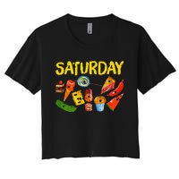 Very Hungry Caterpillar Saturday Fruits Birthday Teacher Women's Crop Top Tee