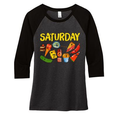 Very Hungry Caterpillar Saturday Fruits Birthday Teacher Women's Tri-Blend 3/4-Sleeve Raglan Shirt