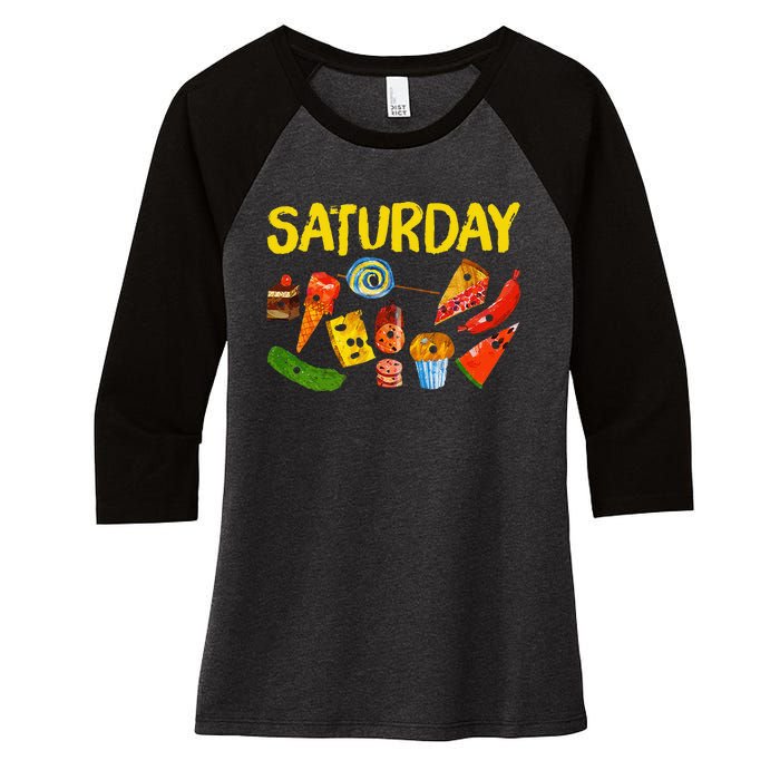 Very Hungry Caterpillar Saturday Fruits Birthday Teacher Women's Tri-Blend 3/4-Sleeve Raglan Shirt