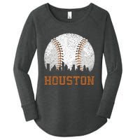 Vintage Houston Cityscape Baseball Lover Player And Fans Women's Perfect Tri Tunic Long Sleeve Shirt