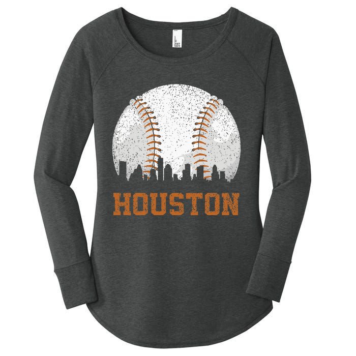 Vintage Houston Cityscape Baseball Lover Player And Fans Women's Perfect Tri Tunic Long Sleeve Shirt