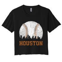 Vintage Houston Cityscape Baseball Lover Player And Fans Women's Crop Top Tee