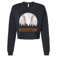 Vintage Houston Cityscape Baseball Lover Player And Fans Cropped Pullover Crew