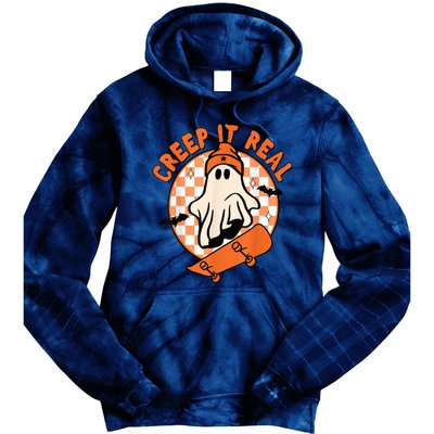 Vintage Halloween Creep It Real Ghost Boy Retro Fall Season Gift Tie Dye Hoodie