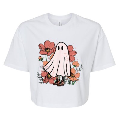 Vintage Halloween Costume Spooky Retro Cute Floral Ghost Bella+Canvas Jersey Crop Tee