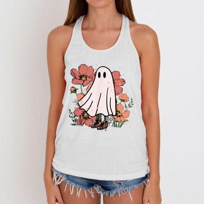 Vintage Halloween Costume Spooky Retro Cute Floral Ghost Women's Knotted Racerback Tank