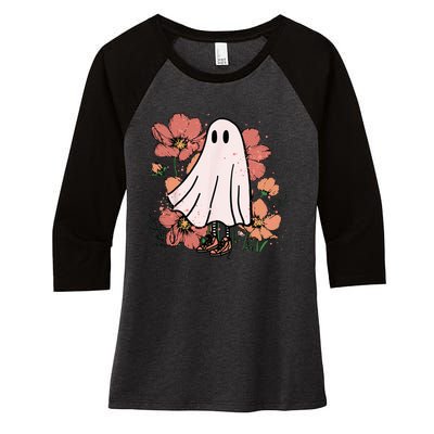 Vintage Halloween Costume Spooky Retro Cute Floral Ghost Women's Tri-Blend 3/4-Sleeve Raglan Shirt