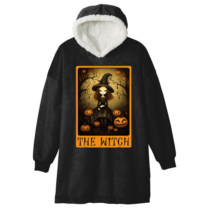 Vintage Halloween Cute Witch Black Cat The Wich Tarot Card Hooded Wearable Blanket