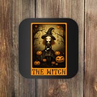 Vintage Halloween Cute Witch Black Cat The Wich Tarot Card Coaster